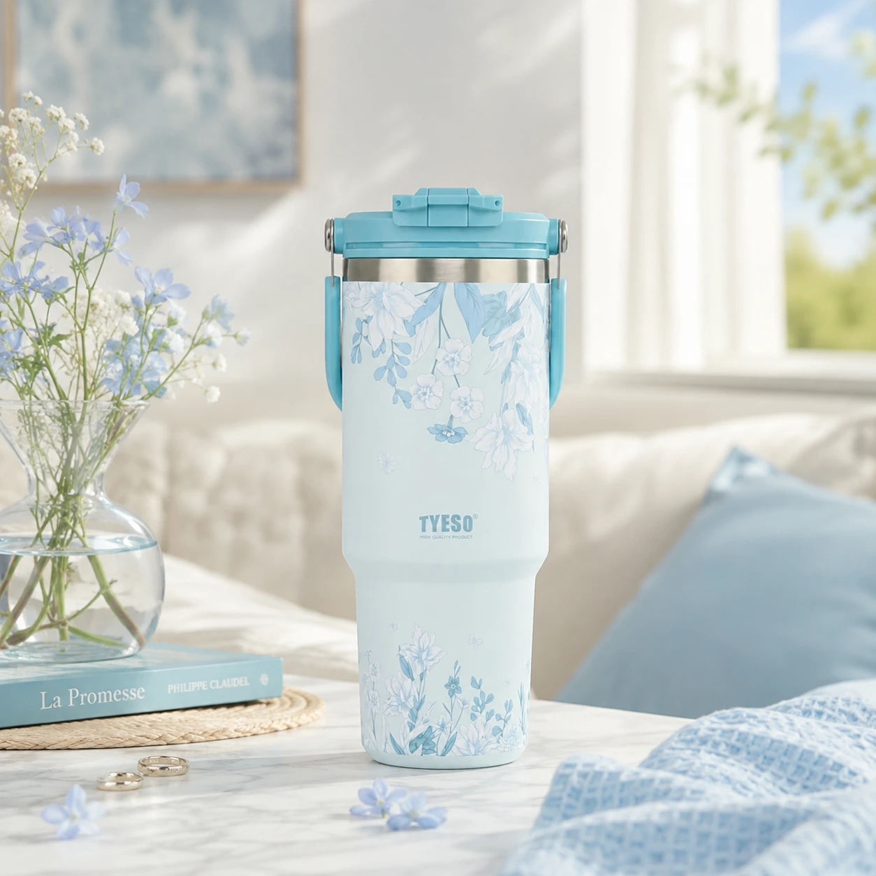 TYESO термокружка ROAM 2.0 Flowers, 900 мл, цвет Синий