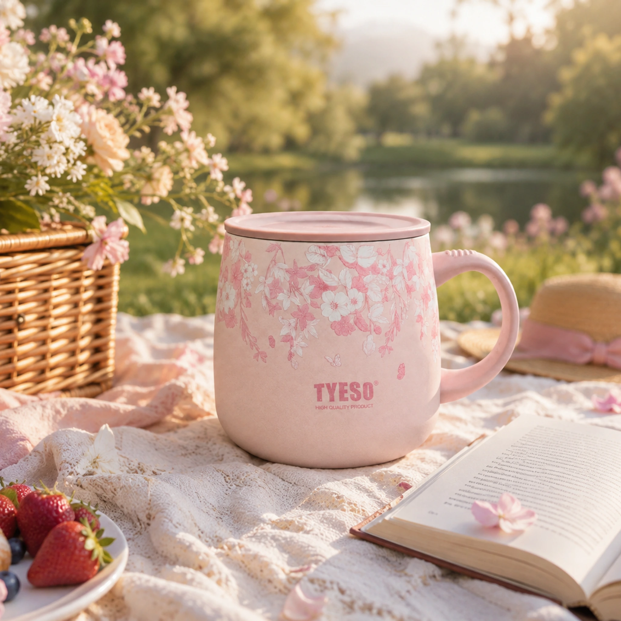 TYESO термокружка PALETTE Ceramic Flowers, 355 мл, цвет Розовый