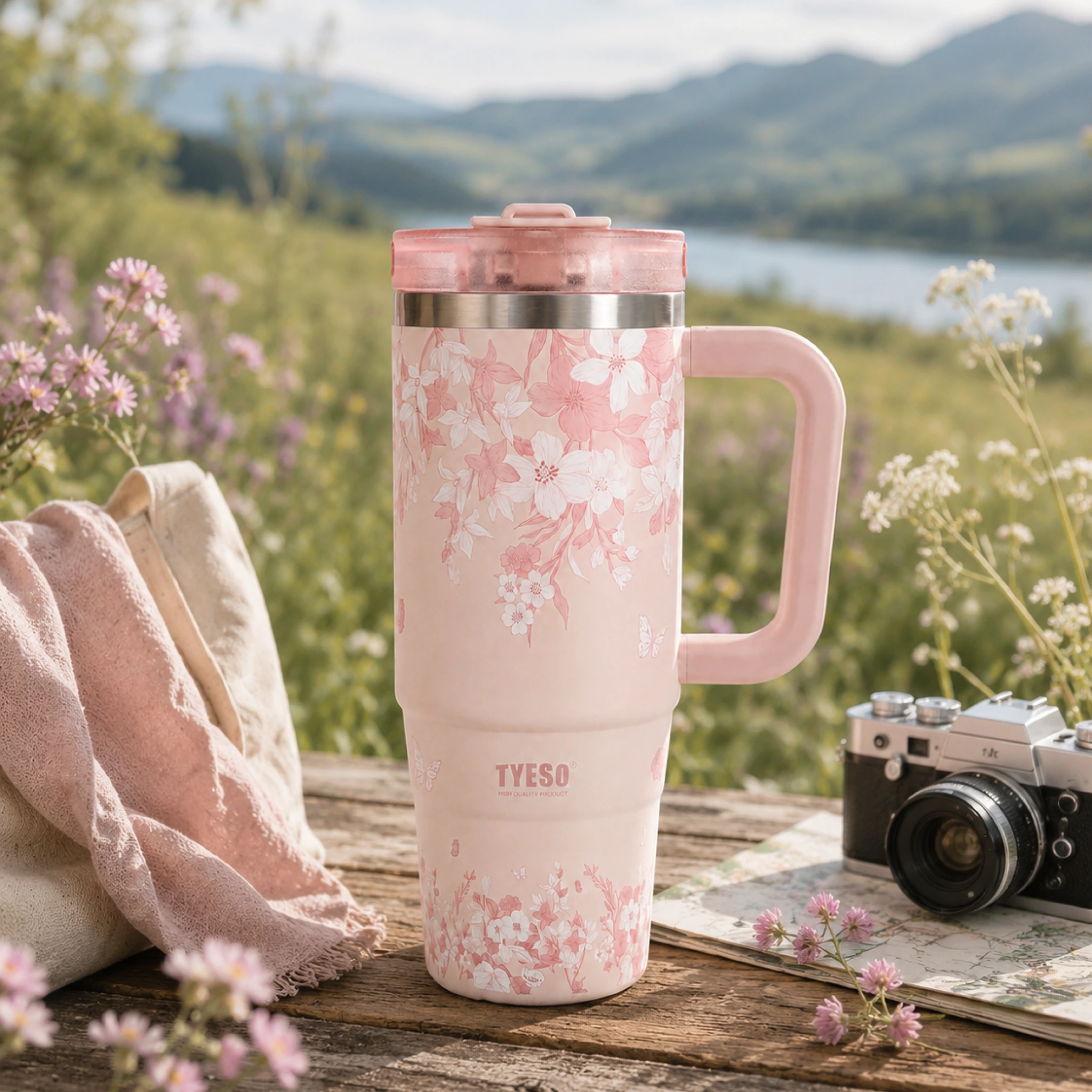 TYESO термокружка AURA Flowers, 900 мл, цвет Розовый
